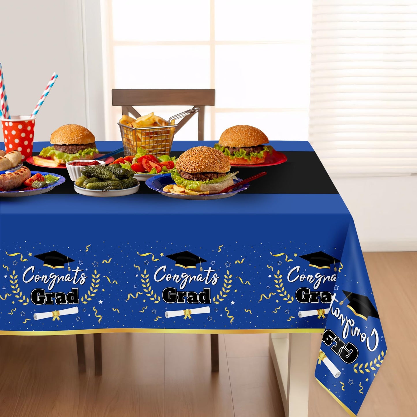 Childom 2 Pack Graduation Tablecloth,Graduation Decorations Class of 2026 Graduation Party Decorations,54"x108" Blue and Gold Plastic Table Cloth Disposable Rectangle for Home,School,Party Supplies