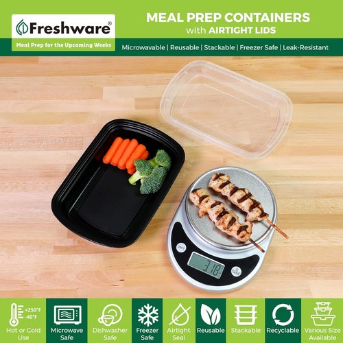 Freshware Meal Prep Containers - 50 Pack, 1 Compartment, BPA Free, Stackable, Microwave & Freezer Safe | 32 oz
