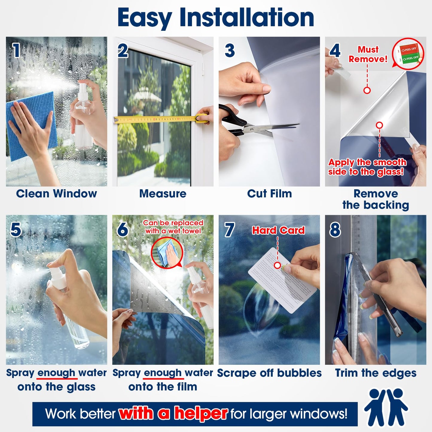 Coavas One Way Privacy Window Film, Sun Blocking Reflective Window Film See Out Not in, Heat Control Window Tint for Home, Anti UV Static Cling for Windows Office Door (Black, 35.4 Inch X 9.8 Feet)