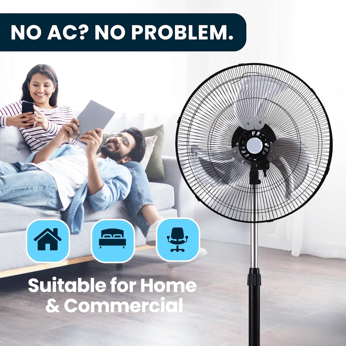 PAMI 18” High-Velocity Oscillating Pedestal Fan - Adjustable Height & 3 Speed Levels | Powerful Cooling for Home & Office, Black
