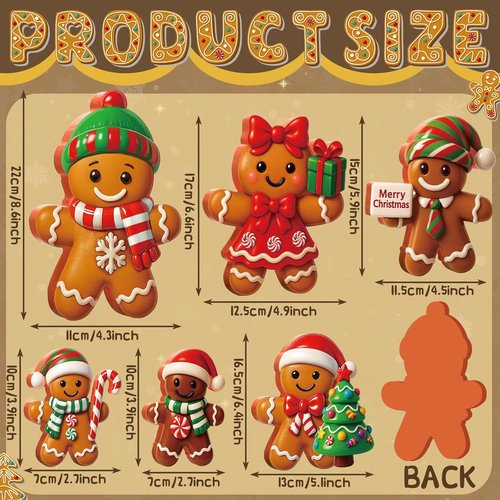 AceOrbit 8-Inch Large Gingerbread Man Table Decoration - 6 Pcs Rustic 3D Xmas Centerpieces