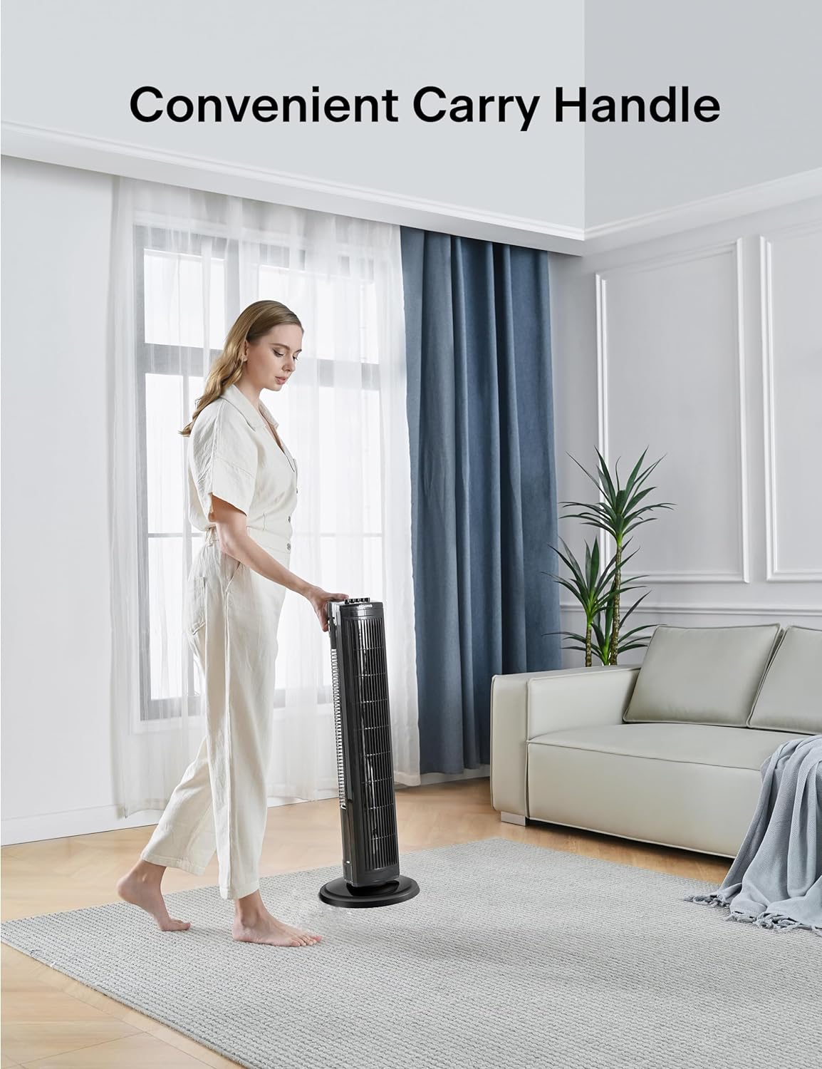 PELONIS 30-Inch Oscillating Tower Fan - 3 Speed Settings & Auto-Off Timer | Black, Medium Size