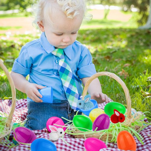 Grastfu 24 Pack Easter Eggs Fillers with Mini Bunny Plush Basket Stuffers with Toys Inside Bunny Mini Stuffed Animal, Easter Eggs Hunts Party Favors Surprise for Kids Toddlers Boys Girls
