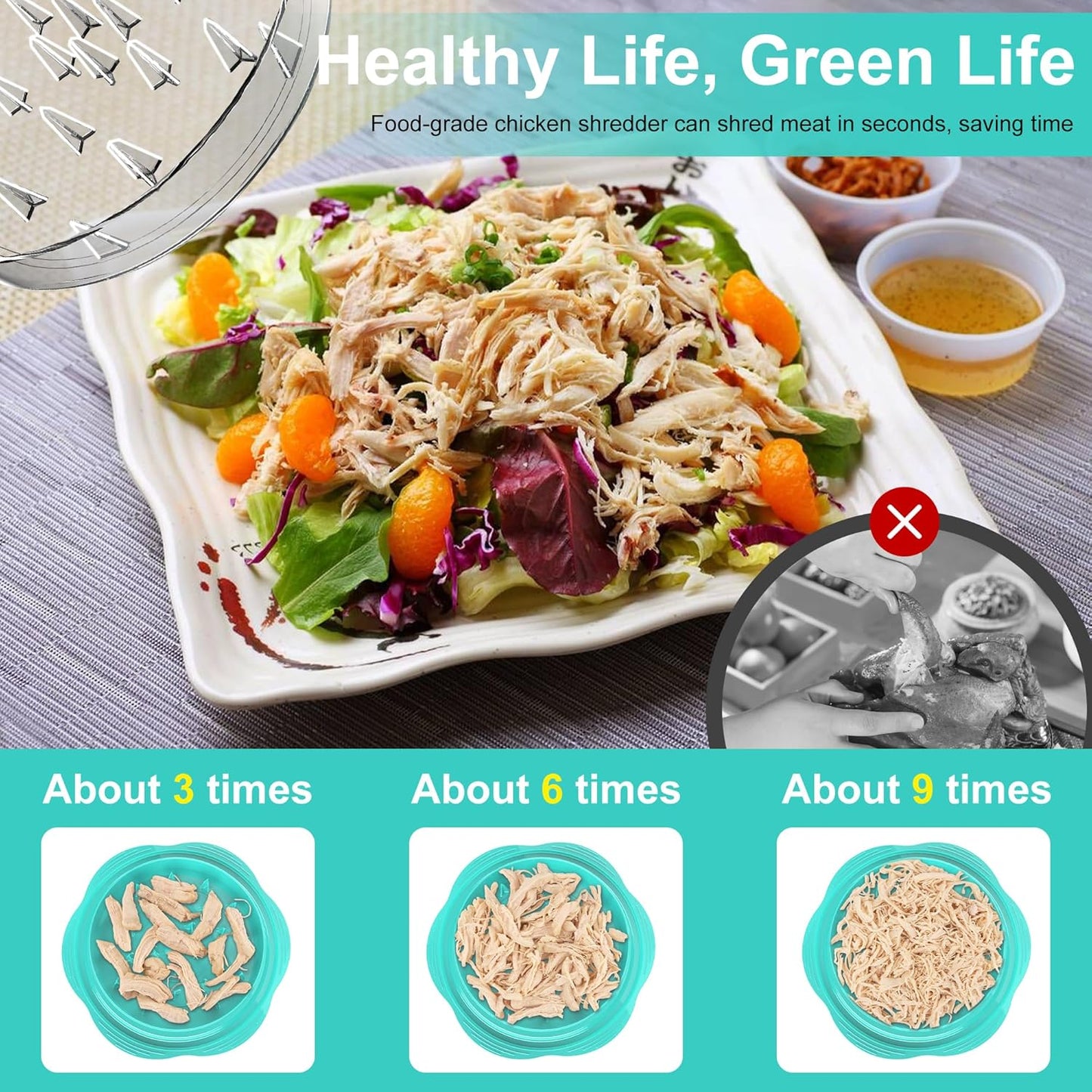 SURETIVIAN Chicken Shredder - Ergonomic Meat Shredder Tool with Brush & Fork | BPA-Free, Mint Green