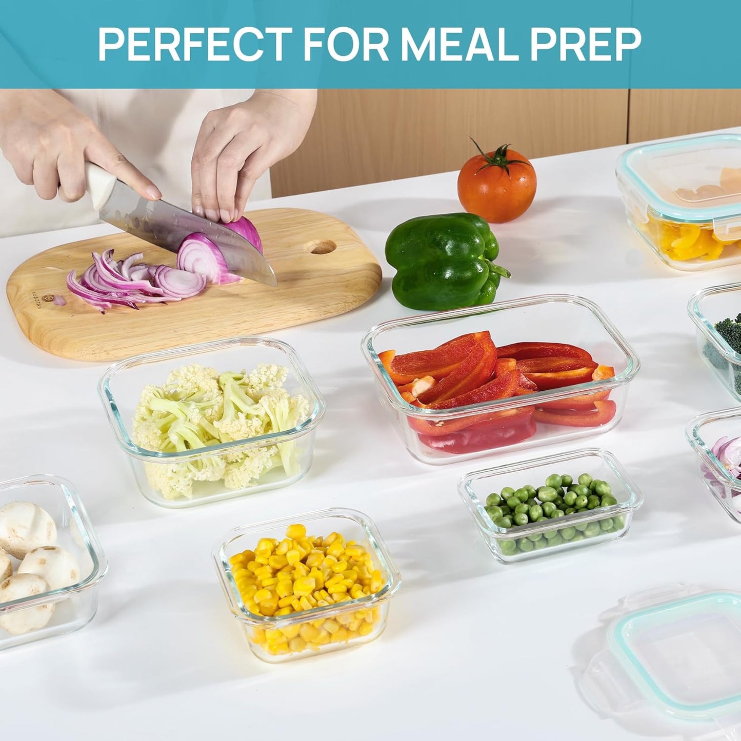 Vtopmart Glass Food Storage Containers - 8 Pack Airtight Meal Prep Containers | BPA Free, Microwave & Oven Safe