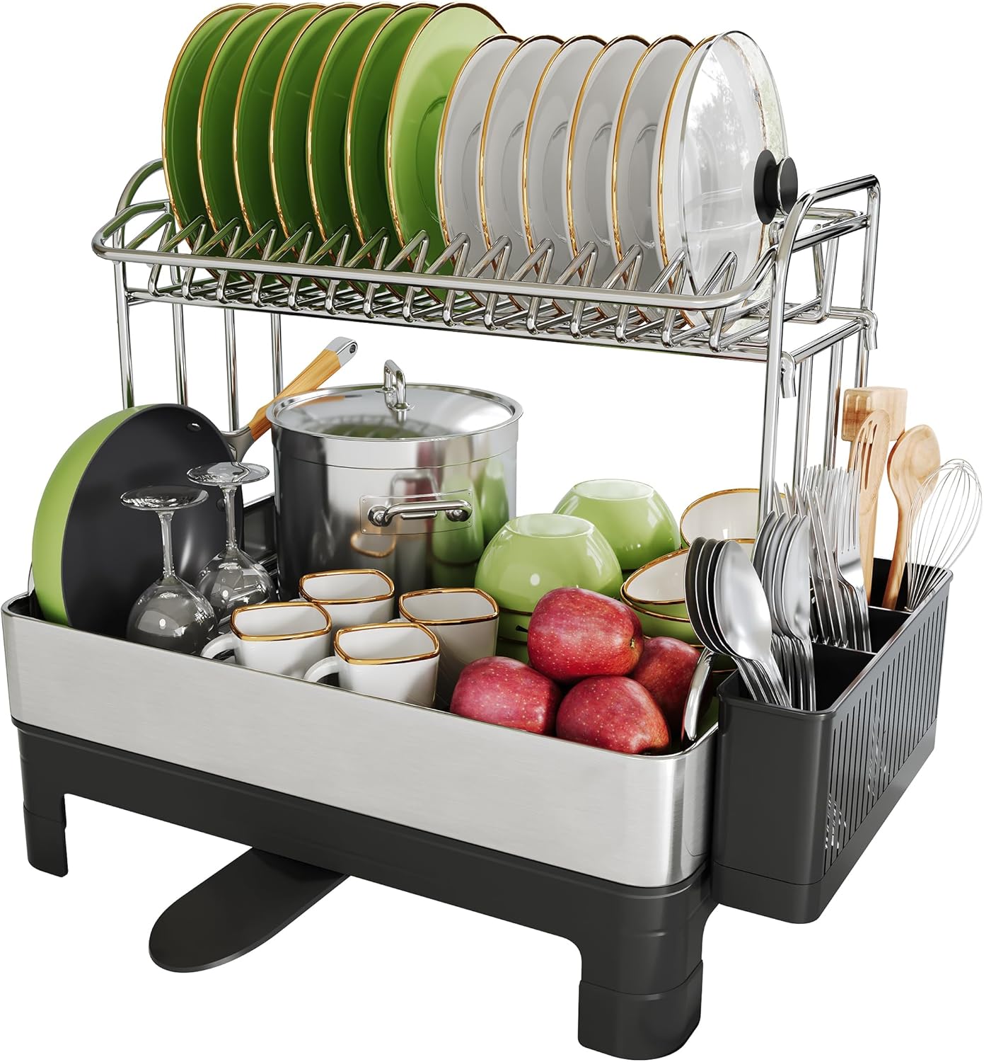 Skiennix Extra Large Stainless Steel Dish Drainer - Modern Black & Silver, Rust Proof, Space Saving Design