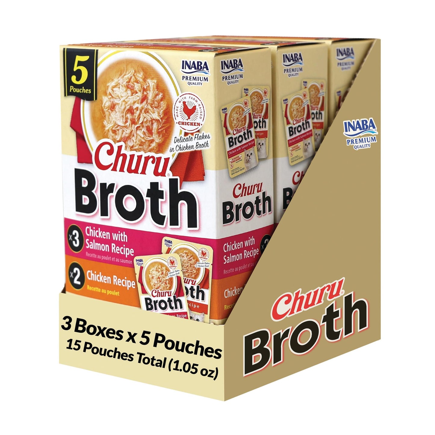 INABA Churu Broth for Cats, Creamy Purée Side Dish Pouch, 1.05 oz Pouches, 15 Pouches Total, Chicken Variety