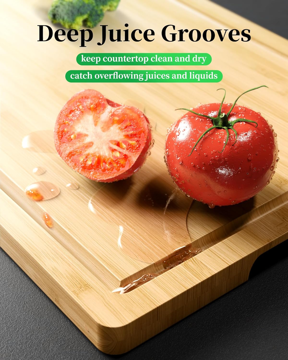 Kitsure Bamboo Cutting Board - Large Wooden Board with Deep Juice Grooves | Multi-Sized Kitchen Essential