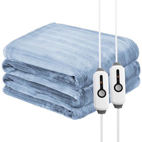 Electric Heated Blanket 84"x90" Queen Size Soft Flannel Heated Blanket, 4 Heating Levels & 10 Hours Auto-Off with Dual-Zone Control - Sky Blue