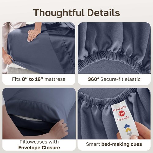 California Design Den King Size Sheet Set - Soft 400 Thread Count 100% Cotton, Deep Pocket | Indigo Dusty Blue