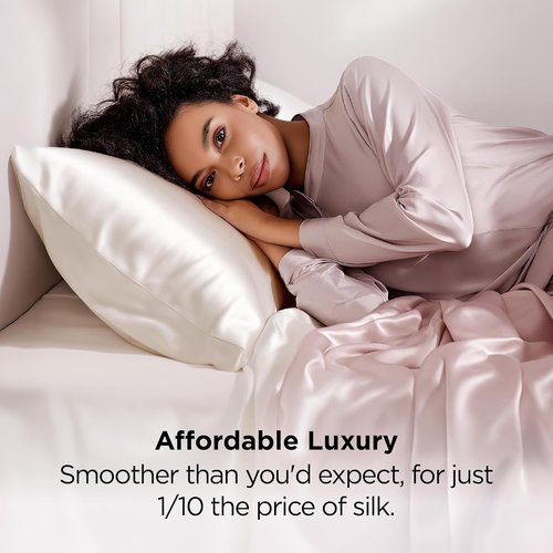 Bedsure Satin Pillowcase - Luxurious Silk-Like Comfort | Standard Size, Ivory, 20x26 Inches, 2-Pack