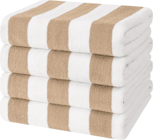 Cotton Paradise Cabana Stripe Beach Towels - Extra Large 30x60 Inches, Soft & Quick Dry, Beige | 4 Pack