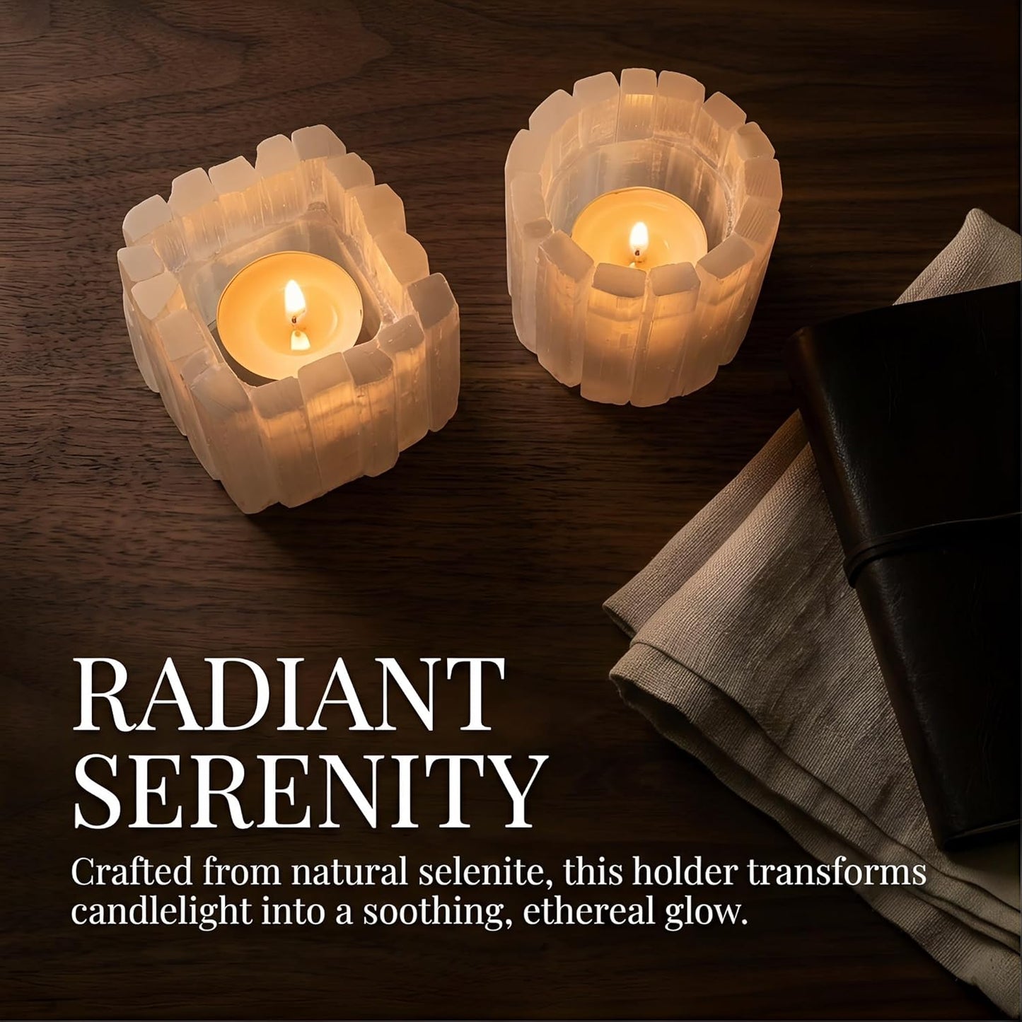 Selenite Tea Light Holder - Natural Crystal Candle Holder for Home Decor, Meditation & Reiki | Square Irregular Cup