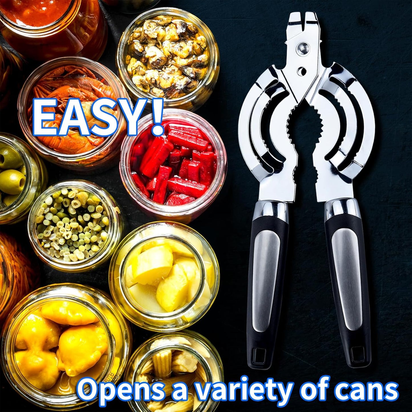 Skiennix Multi Jar Opener - Stainless Steel Lid Opener for Seniors with Arthritis | Easy Grip Design