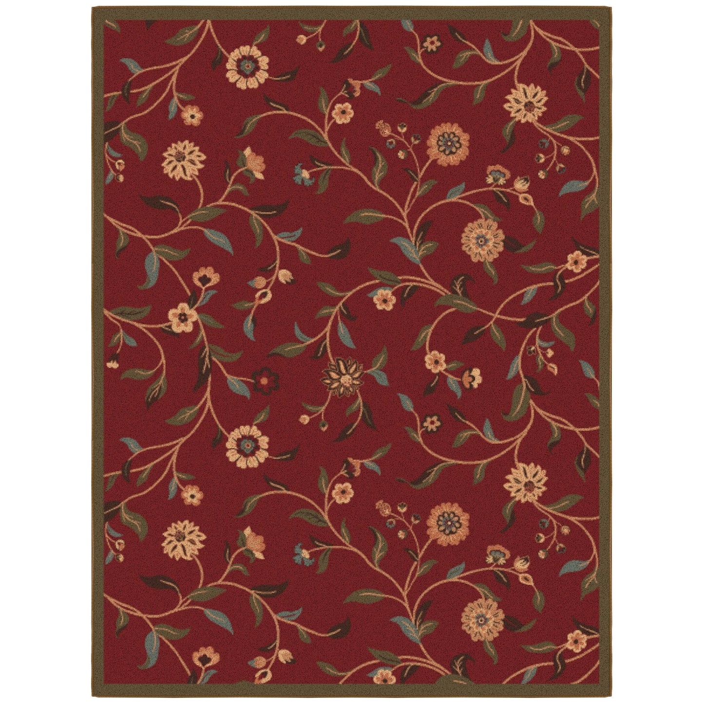 Ottomanson 5' x 6'6" Rugs for Living Room Floral Area Rug for Bedroom - Non Slip Durable Large Floor Carpet for High Traffic Areas - Indoor Rug for Dining Room Kitchen Kids Playroom, Red