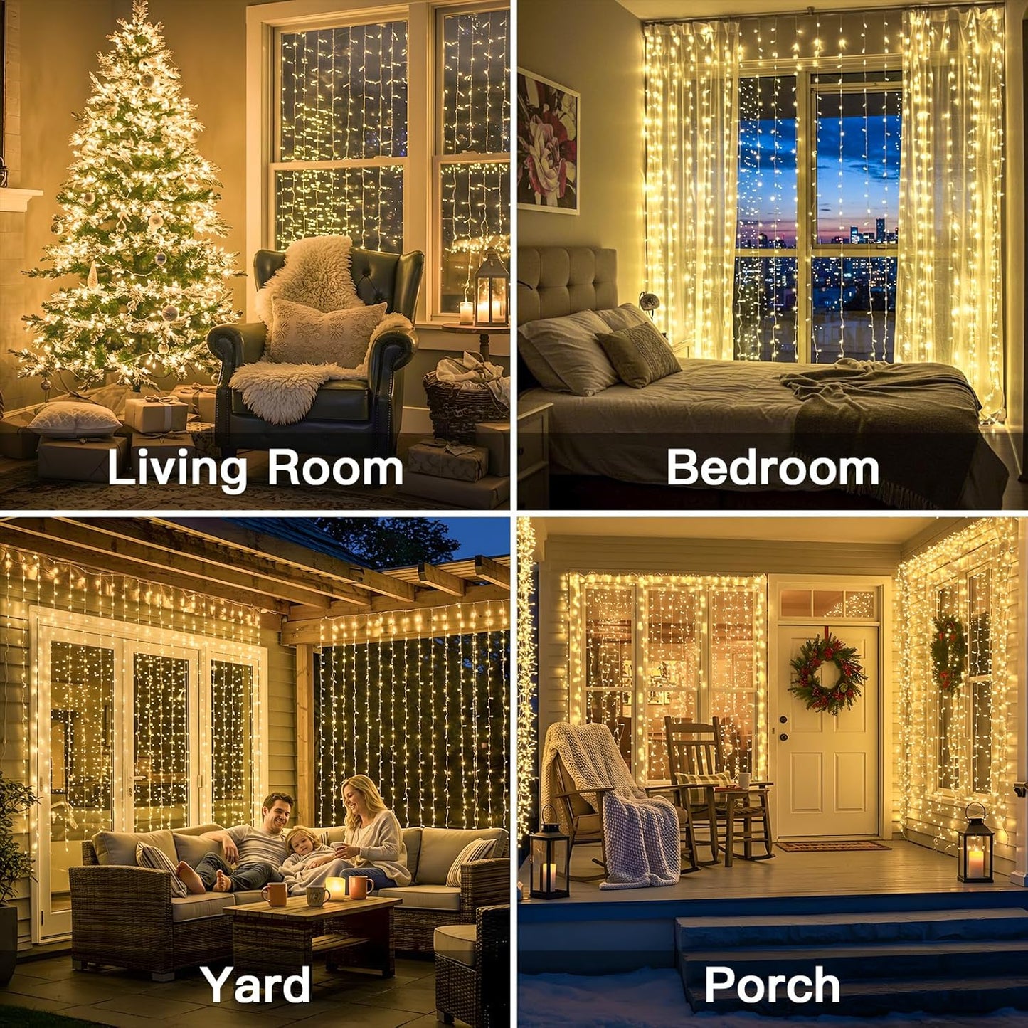Suddus Curtain Lights - 300 LED Warm White String Lights | 9.8x9.8ft for Bedroom & Party Decor
