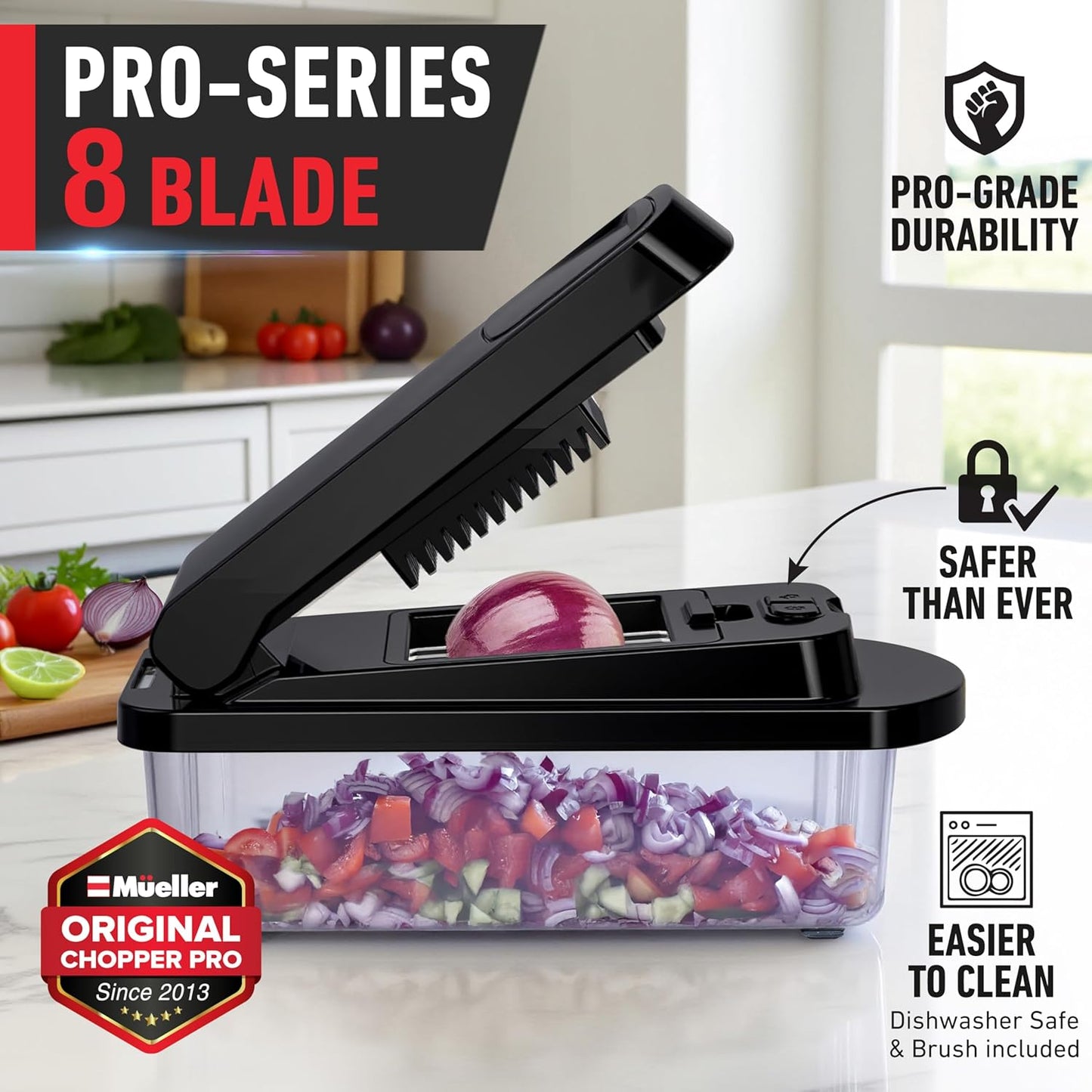 Mueller Pro-Series Vegetable Chopper - 10-in-1 Mandoline Slicer & Onion Mincer | Black Kitchen Essential