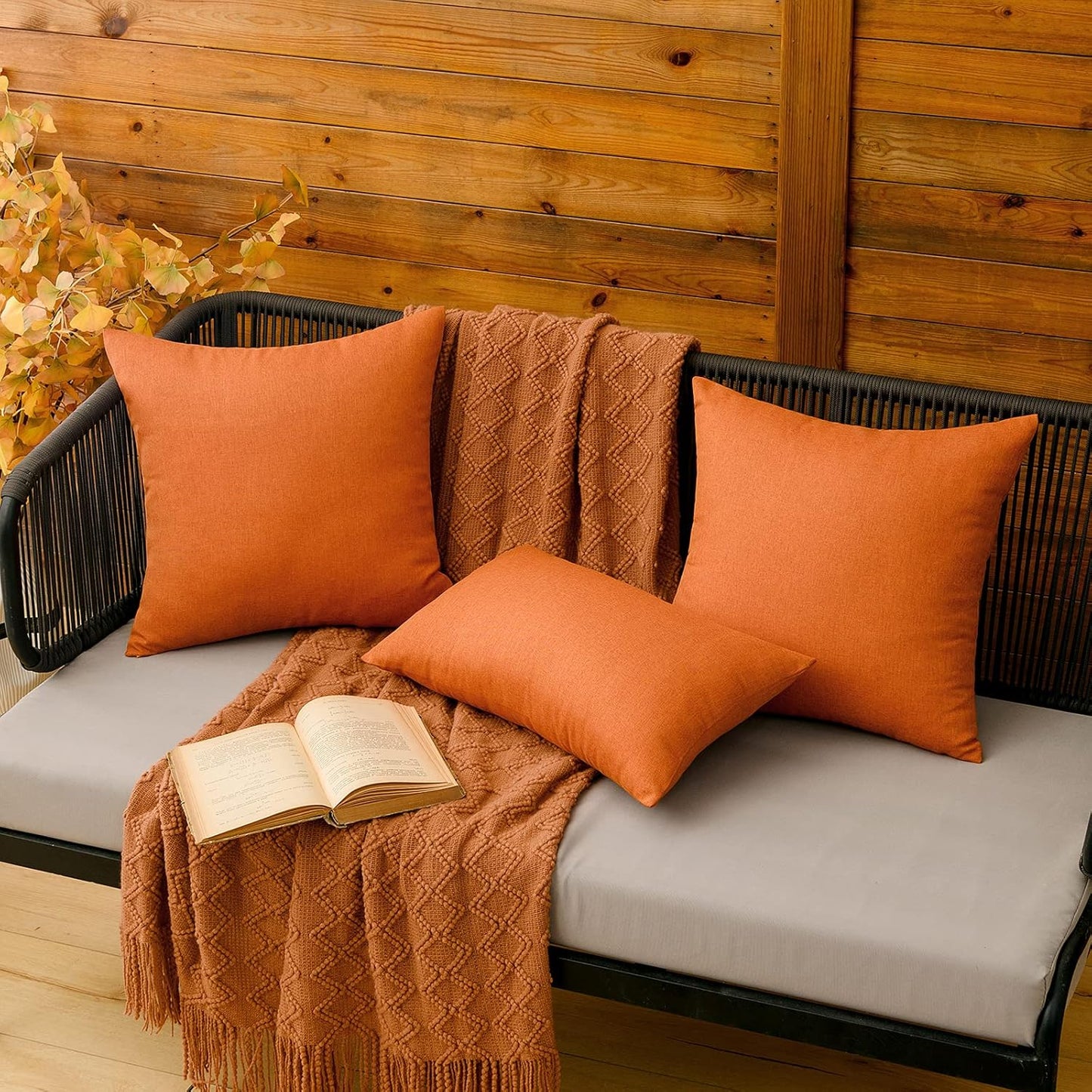 MIULEE Decorative Outdoor Throw Pillow Covers - Waterproof Faux Linen Cushion Cases | Pack of 2, 20x12 Inch, Orange