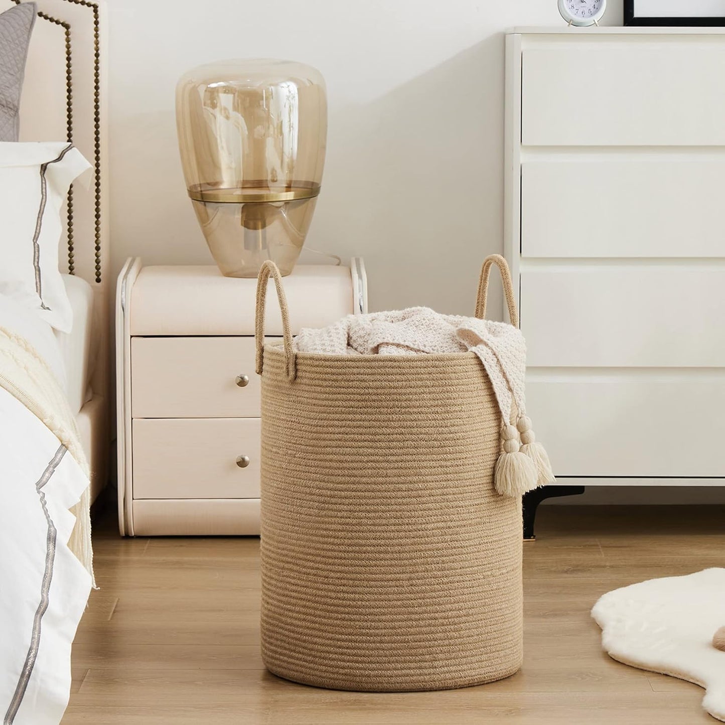 YOUDENOVA Jute Rope Laundry Hamper - 58L Tall Basket for Baby Nursery & Bedroom Storage