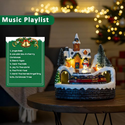 Candieslife Animated Musical Christmas Snowman Decoration - Rotating Train with Warm Lights | Festive Tabletop Ornament