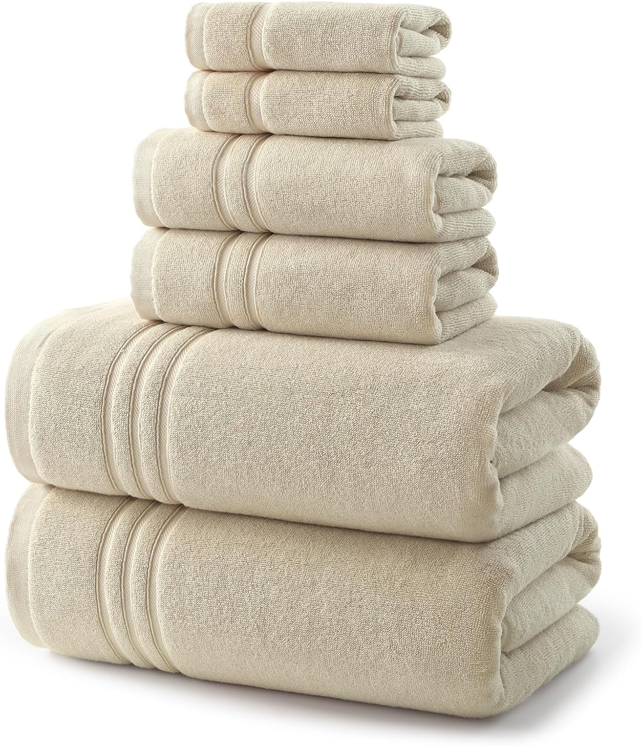 REDKISS 6-Piece Cotton Towel Set - Soft, Highly Absorbent Bath Towels in Beige | Hotel Quality 650GSM