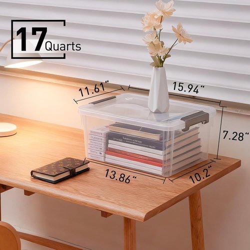 Citylife 17 QT Plastic Storage Bins - 6 Pack Clear Stackable Containers for Garage, Closet, Kitchen