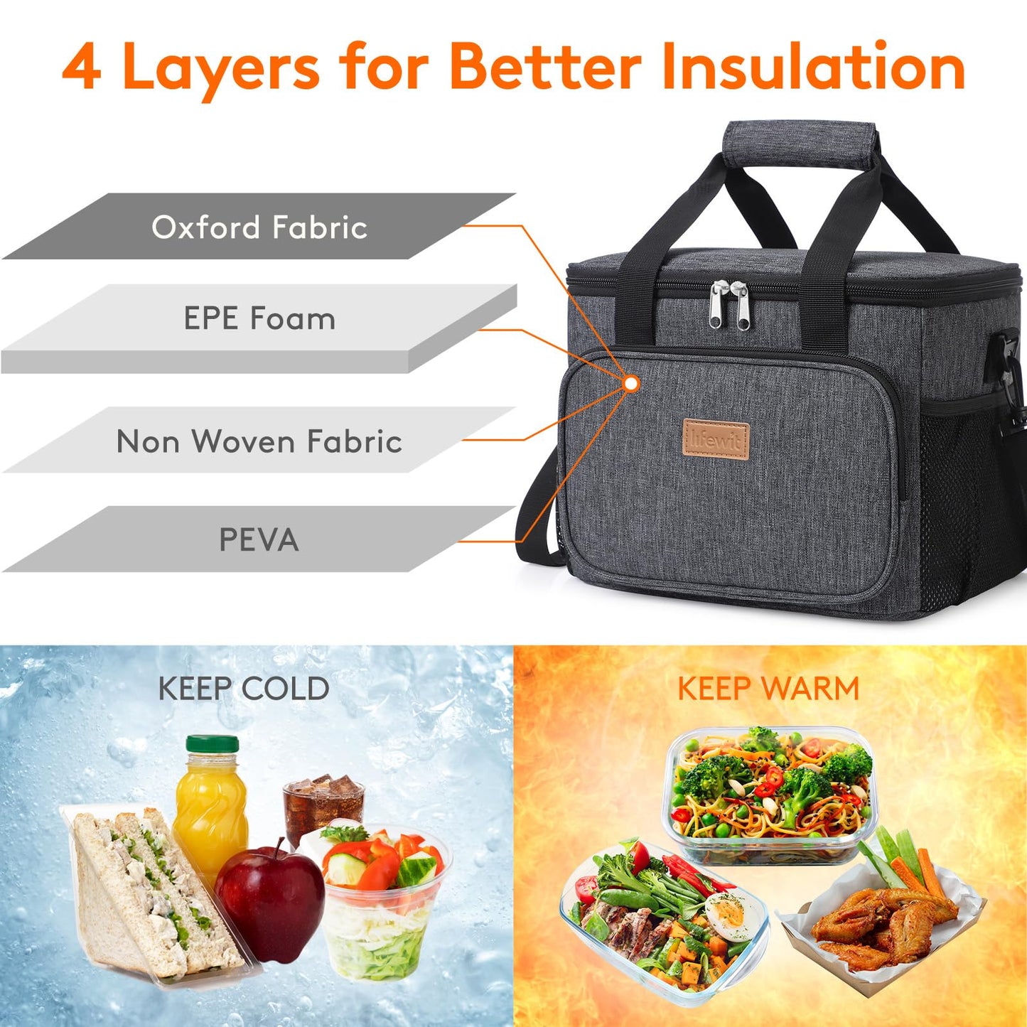 Lifewit Large Lunch Bag, Insulated Lunch Box, Soft Cooler Cooling Tote for Adult Men Women, Dark Gray 24-Can (15L)