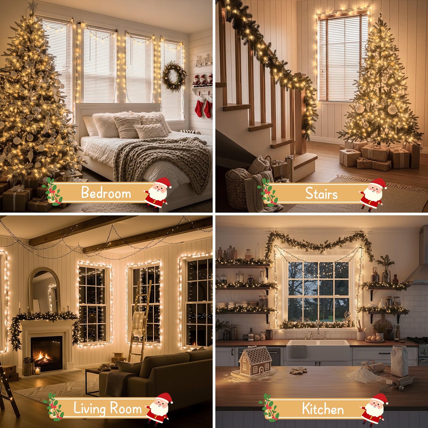 suddus Christmas Tree Lights Indoor, 100 LED 33ft Warm White Led Christmas Lights,String Lights Outdoor for House, Windows, Patio, Doors, Fireplace, Garden, Home, Decoration