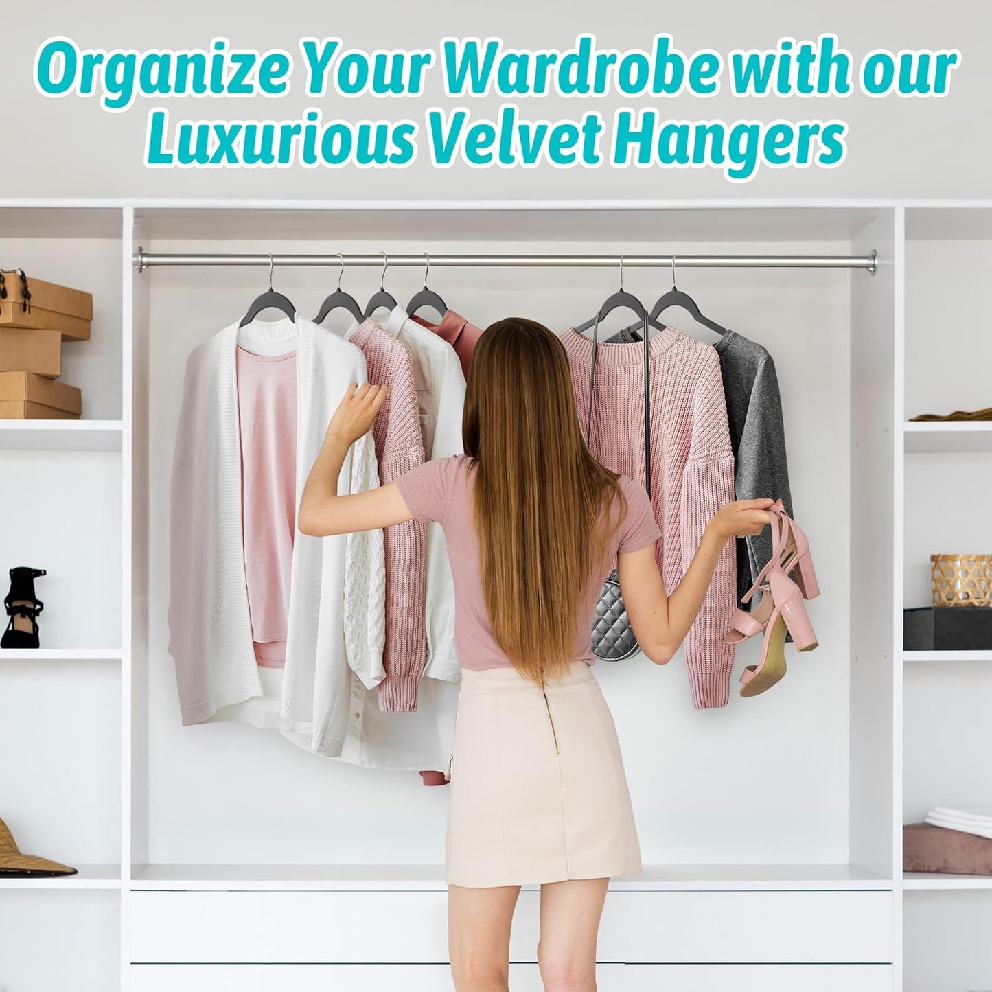 Sishynio Premium Velvet Hangers - Space-Saving Non-Slip Closet Organizer, 30 Pack in Black