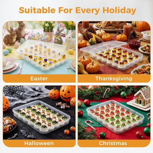 HANSGO Deviled Egg Containers with Lid, Set of 2, Plastic Clear Deviled Egg Tray Holder Carrier for 60 Eggs, Suitable for Refrigerator, Home, Party, Kitchen Supplies, Stackable & Portable
