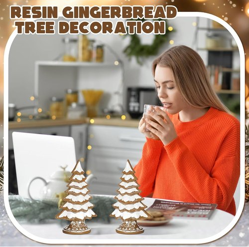 Geelin Christmas Gingerbread Figurines Set - Festive Tabletop Decorations | 7.09" x 3.94" x 2.36" (Snow Frosting)