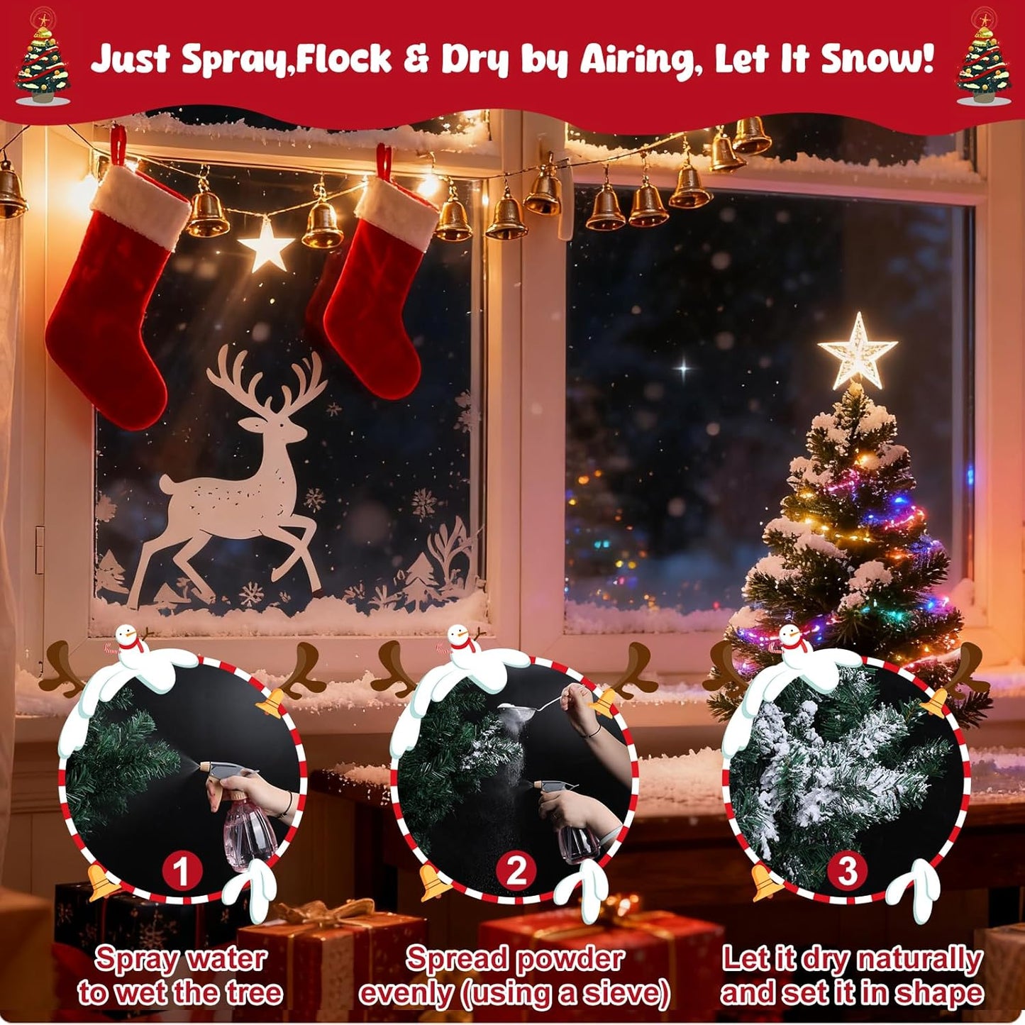 PJT Snow Flocking Powder - Self-Adhesive Fake Snow for Christmas Trees & Winter Crafts | 5LB