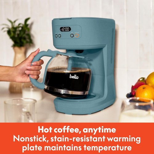 Bella 12-Cup Programmable Coffee Maker - Easy LCD Display, Auto Shutoff, Reusable Accessories | Surf Color