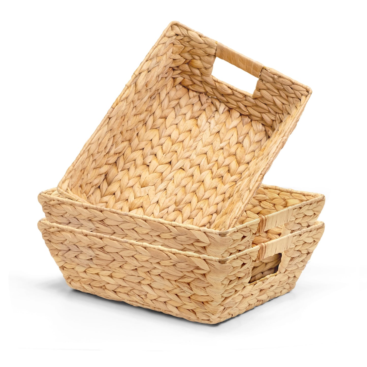M4DECOR Set of 3 Snack Baskets, Wicker Snack Basket Organizer for Office, Small Wicker Baskets with Handles, (3 Medium Basket)
