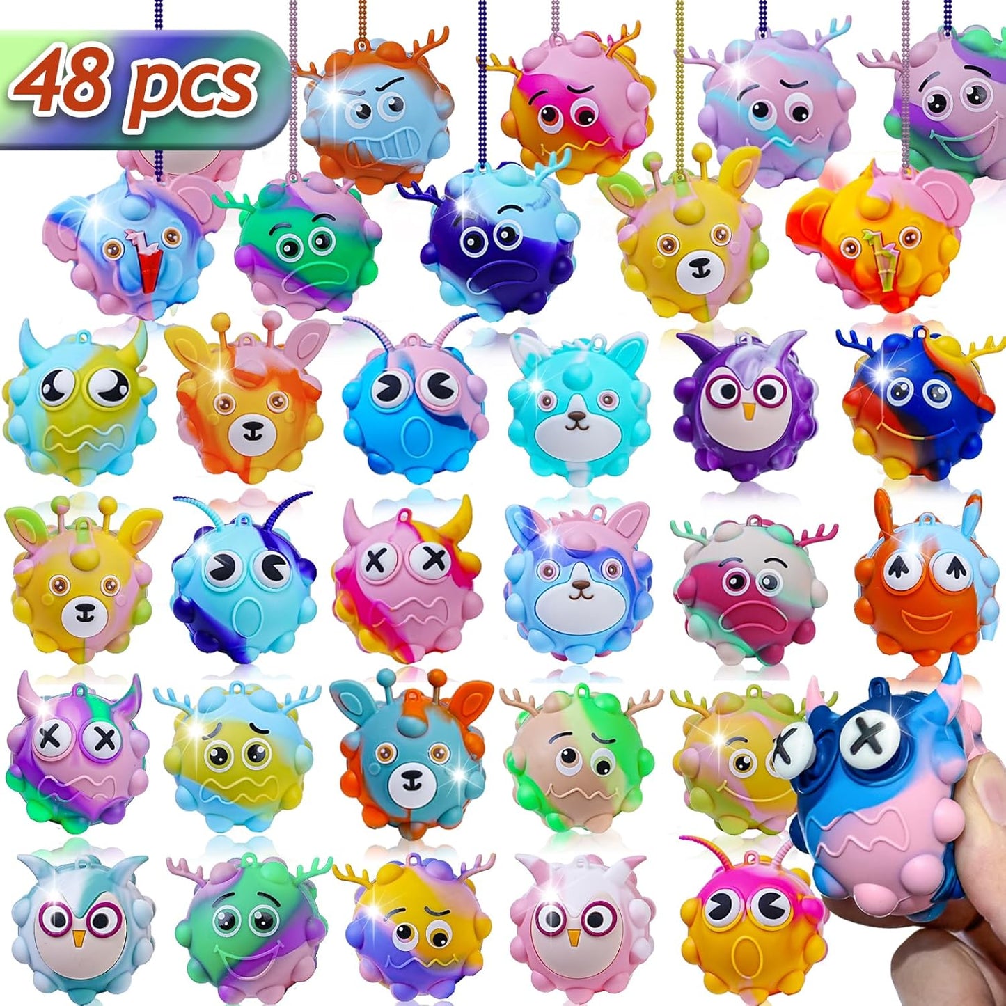 Skiennix 48 Pack Pop Fidget Toys - 3D Stress Balls for Sensory Relief | Perfect Party Favors & Classroom Prizes