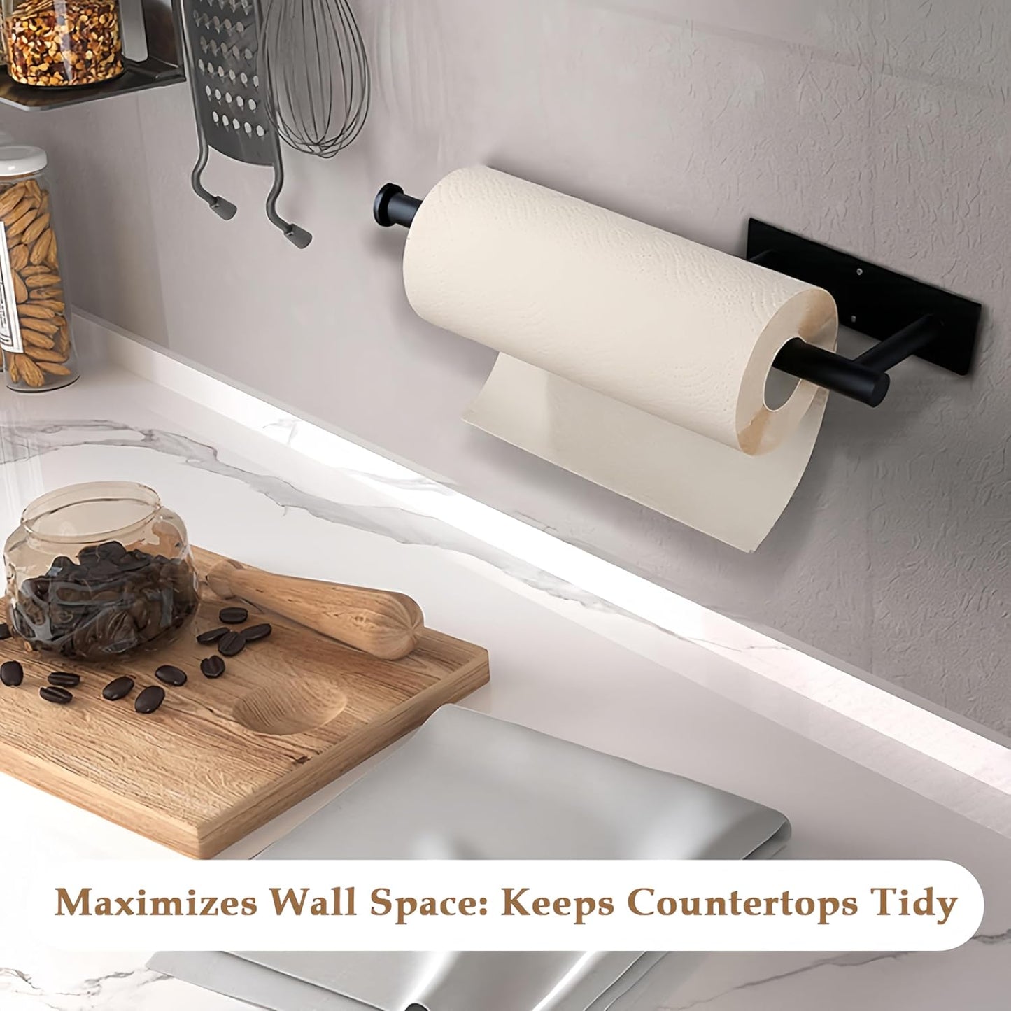 SEIDO Paper Towel Holder - Matte Black SUS 304 Stainless Steel Wall Mount | Adhesive or Screw Installation