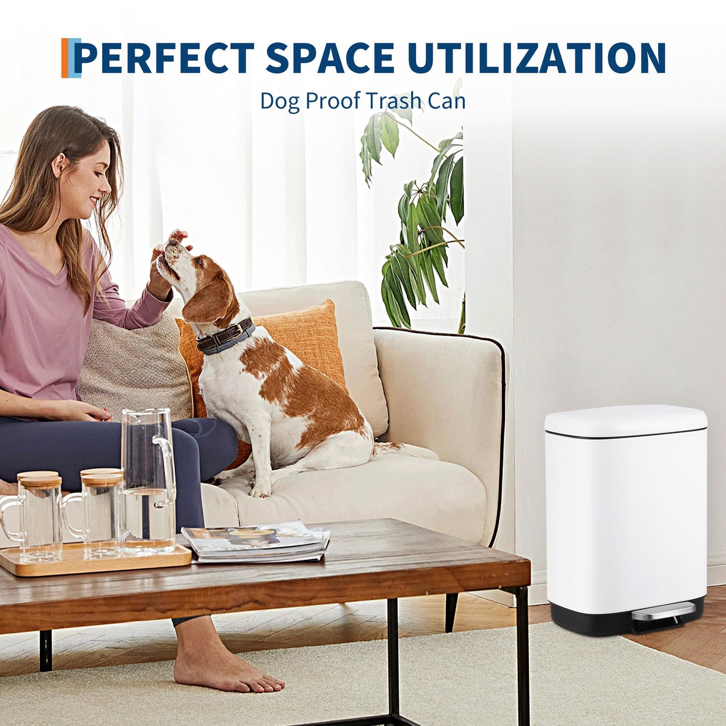Stainless Steel Trash Can, 3.2 Gallon Lid, Soft Closing Pedal, Fingerprint Resistant, Durable, Suitable for Kitchen Bathroom Trash Can,White