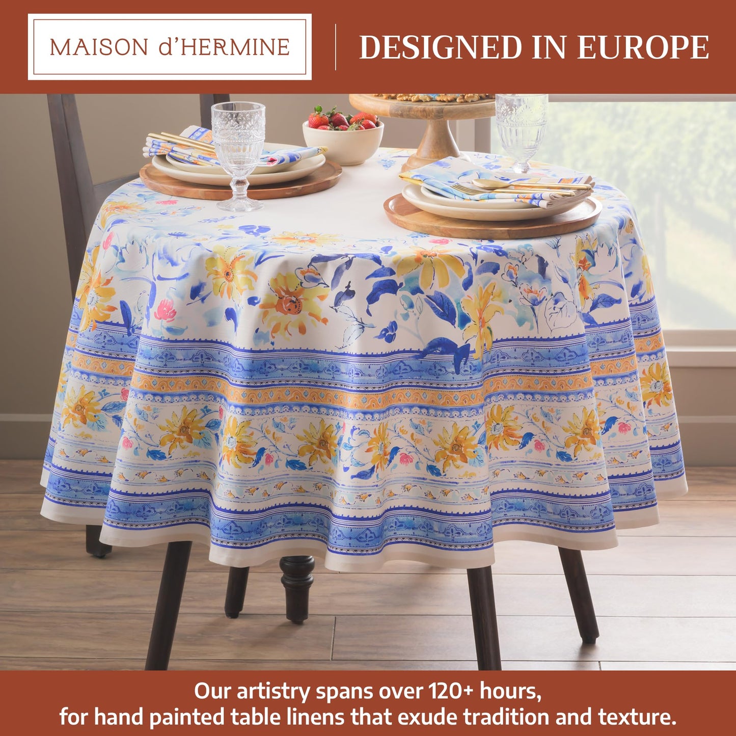 Maison d' Hermine Table Cloth Round Table 100% Cotton 69 Round Inches Tablecloth Reusable Decorative for Dining Kitchen Room Farmhouse Home Gifts for Mothers Day Spring Summer - Girassol