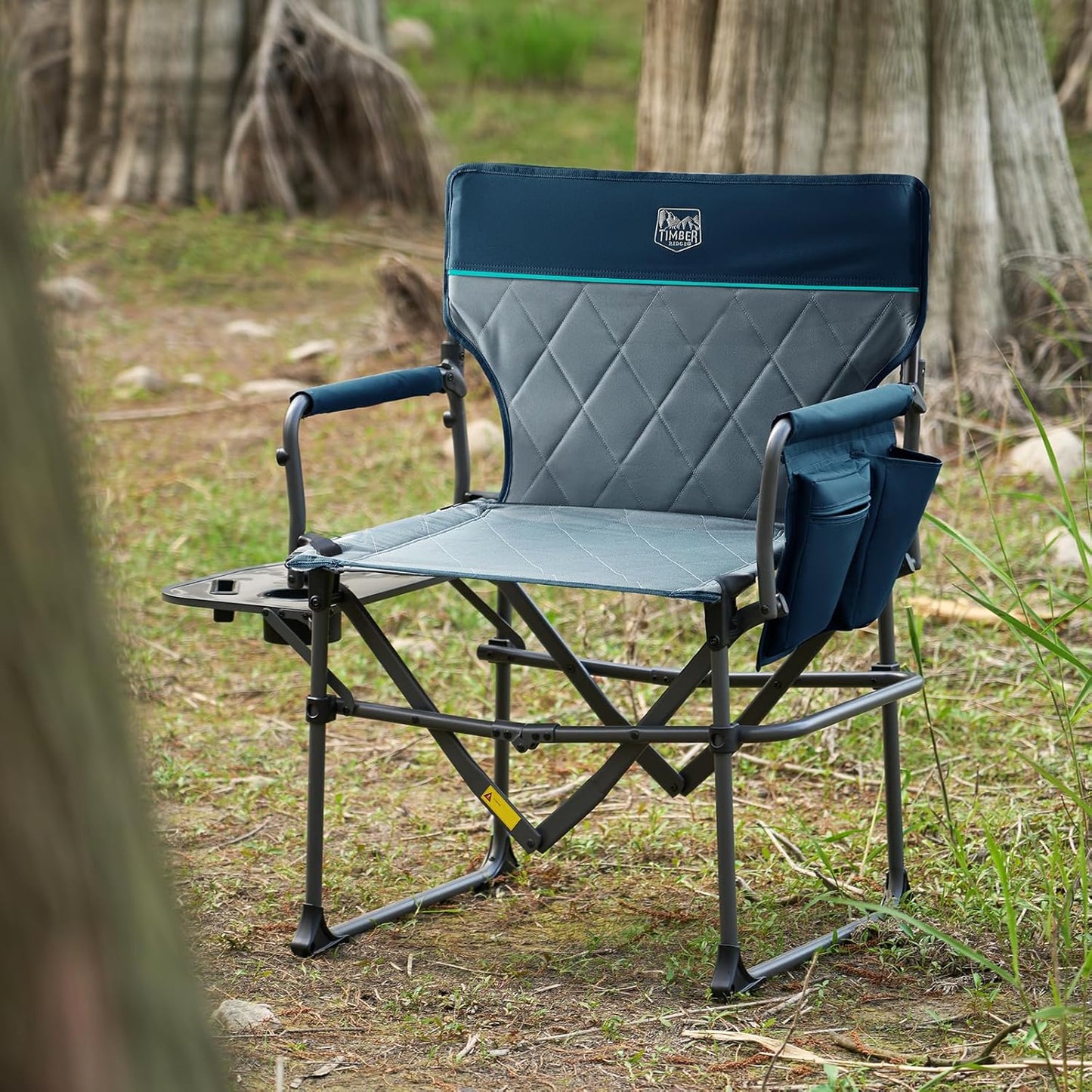 Timber Ridge Camping Chair - Portable Aluminum Directors Chair with Side Table & Pocket | Heavy Duty 400lbs, Blue