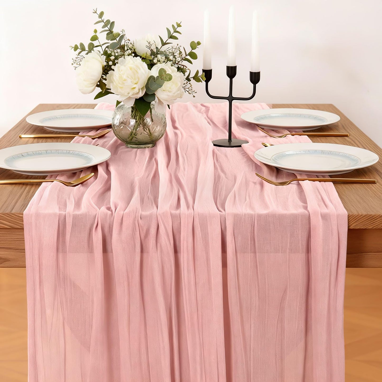 Dusty Pink Cheesecloth Table Runner, 10 FT Boho Rustic Cheese Cloth Gauze, 35x120 Inches Centerpieces Decor for Wedding Spring Easter Baby Bridal Shower Party Decoration, 1 Pack