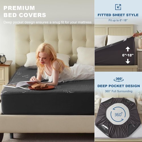 BEDLORE Queen Size Waterproof Mattress Protector - Soft Bamboo Viscose Cover, Deep Pocket, Machine Washable | Gray