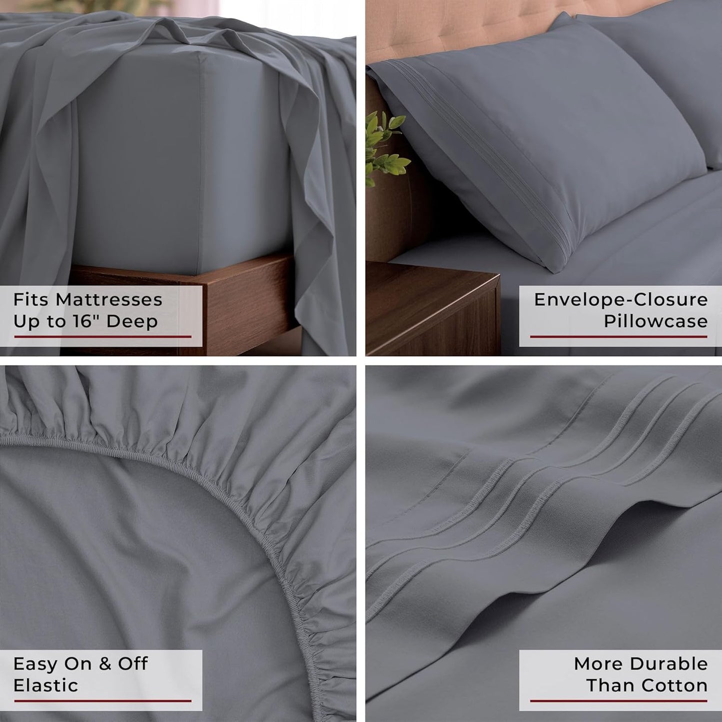 Mellanni California King Sheets Set - 4 PC Luxury Bedding Collection - Extra Soft, Cooling, Stain Resistant | Mineral Gray
