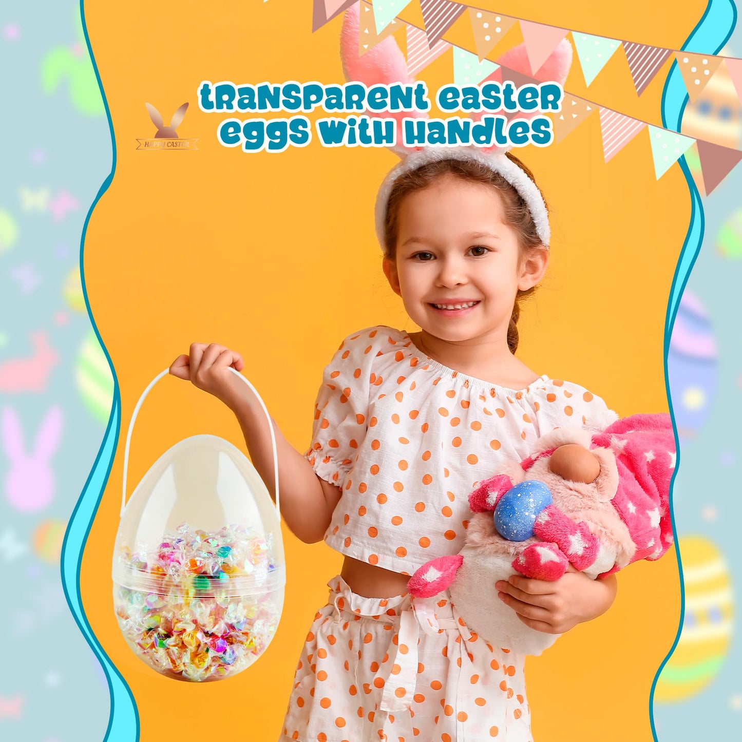 8 Pcs 6 Inch 8 Inch 10 Inch Jumbo Clear Easter Eggs with Handles Large Transparent Easter Eggs Empty DIY Plastic Egg for Adult Kids Easter Party Decor