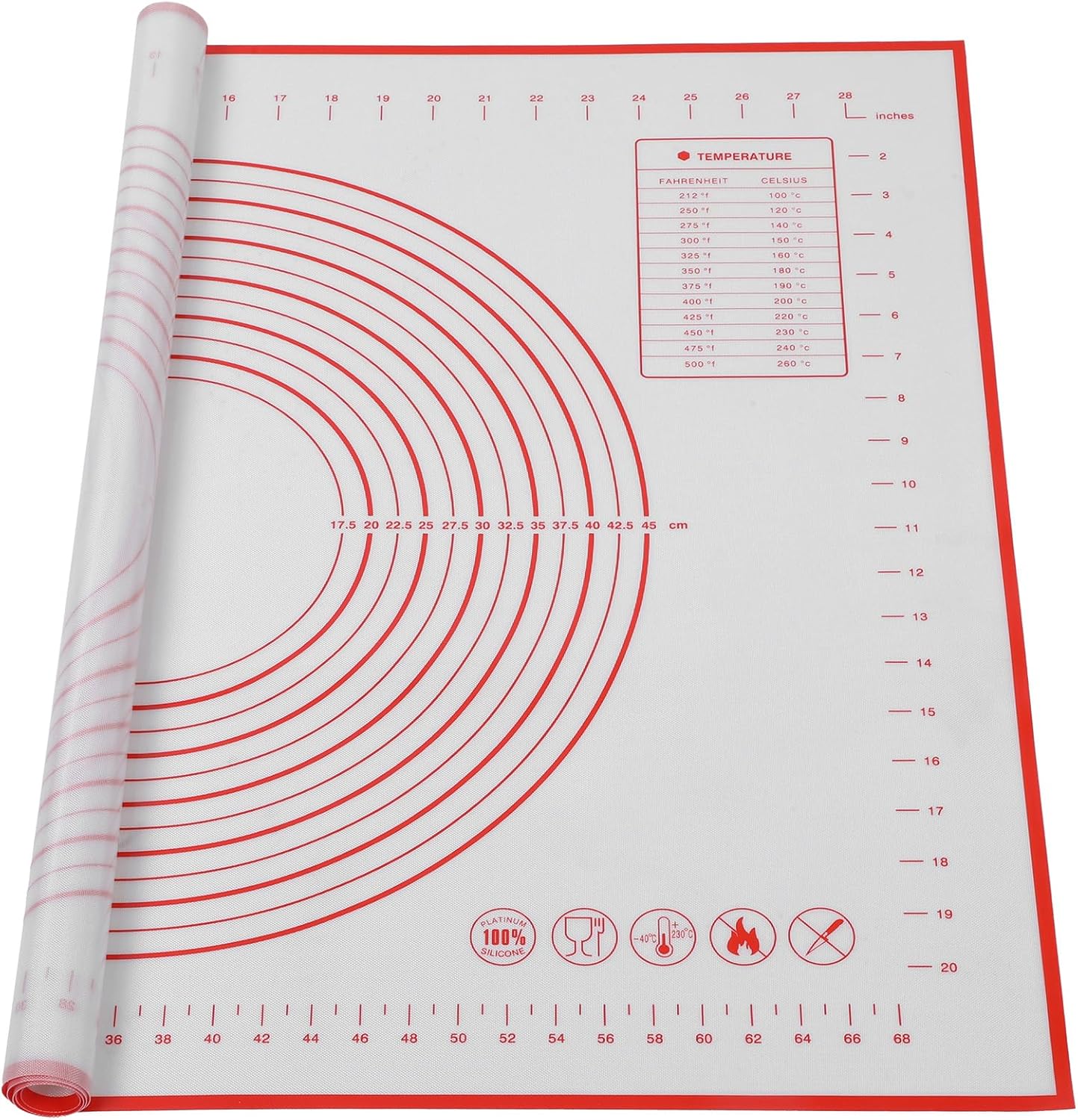 Large Silicone Baking Mat - 32 x 24 Red Pastry Mat with Measurements for Perfect Dough Rolling