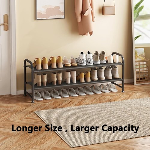 INGIORDAR Shoe Rack - 2-Tier Metal Organizer for Closet & Entryway - Wide Black Storage Solution