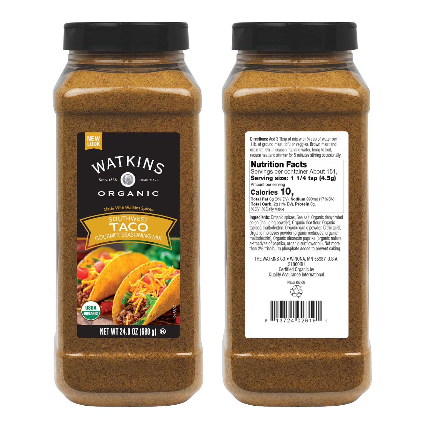 Watkins Organic Gourmet Dry Seasoning Mix, Taco, 24.0 Ounce (Pack of 1)