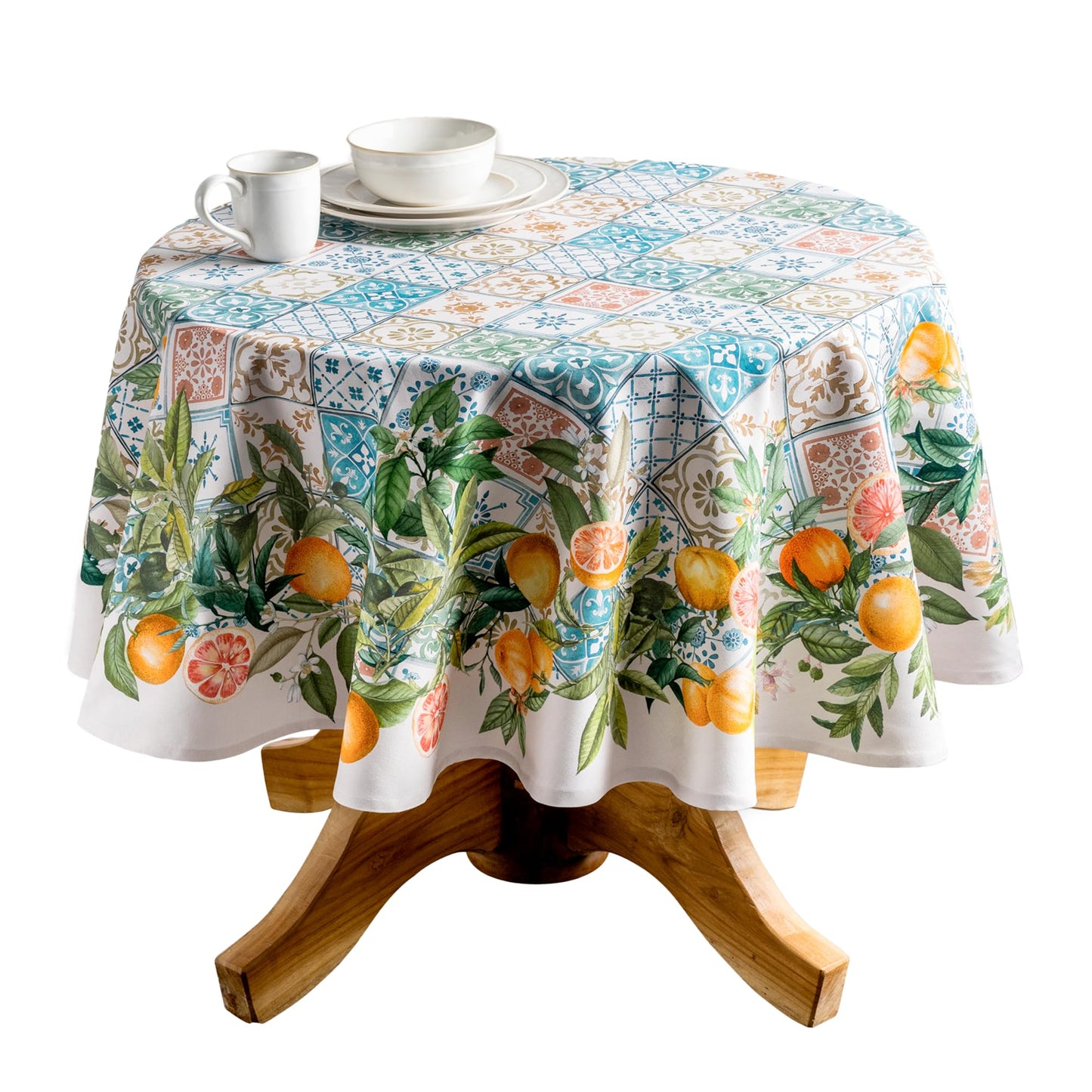 Maison d' Hermine Table Cloth Round Table 100% Cotton 69 Round Inches Tablecloth Reusable Decorative for Dining Kitchen Room Farmhouse Home Gifts for Mothers Day Spring Summer - Agrume