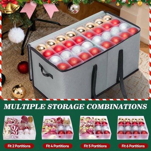 BALEINE Christmas Ornament Storage Box - Premium Red Container with Dividers for 128 Balls