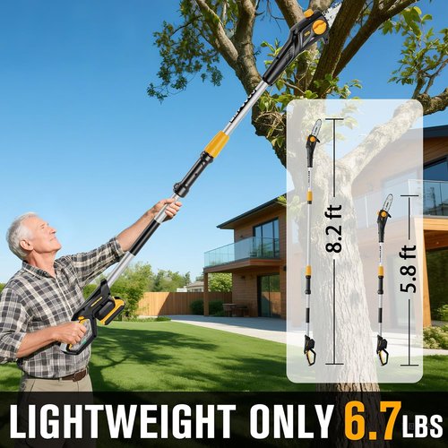 HEINPRO Cordless Pole Saw - 8-Inch Electric Chainsaw for Tree Trimming | Extends Up to 14.2 Feet
