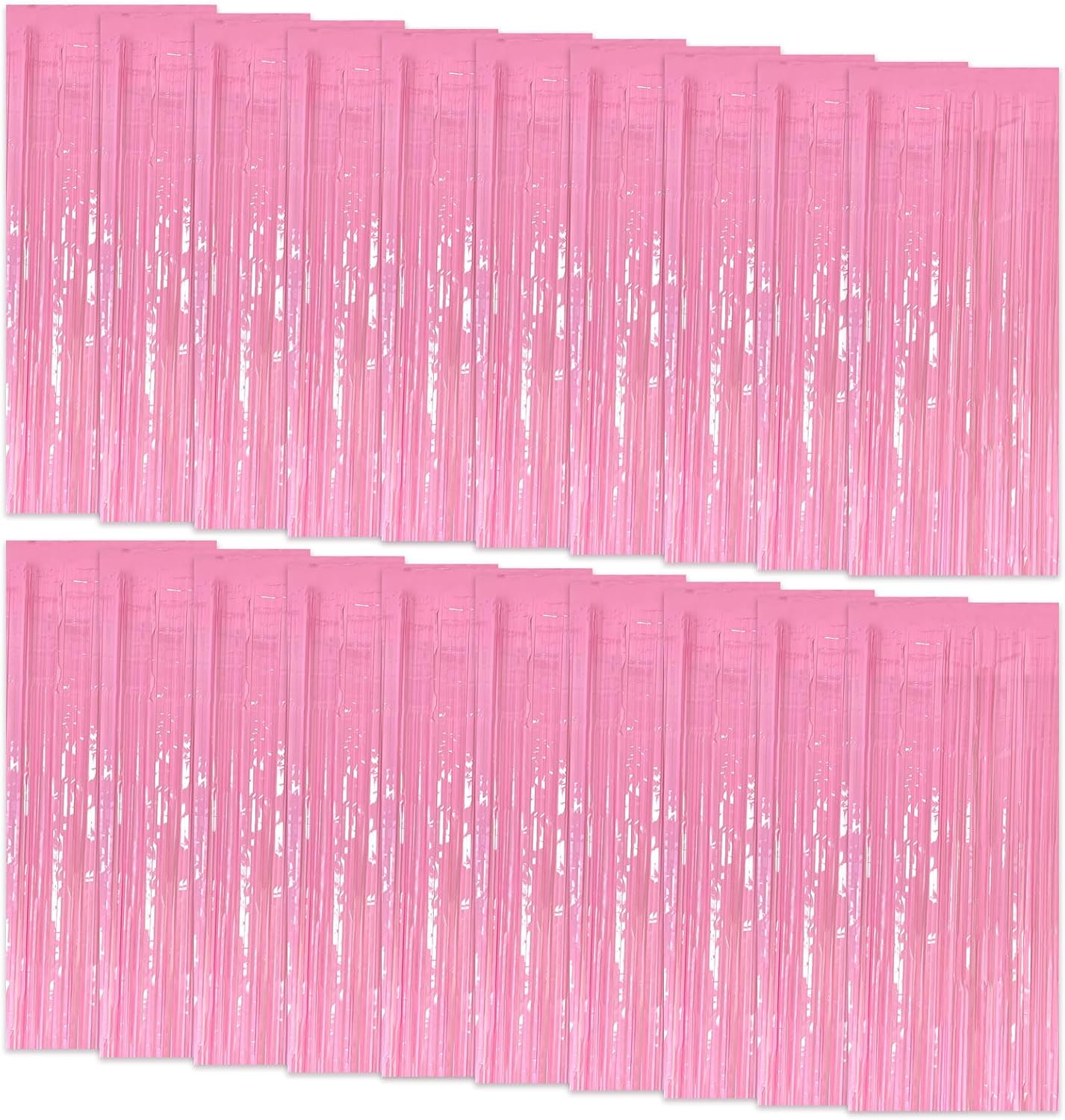 Skiennix 20 Pack Foil Curtain - Pink Metallic Tinsel Fringe Backdrop for Parties & Celebrations